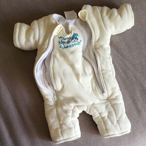 Baby Sleep Suit in Cream with Blue Logo